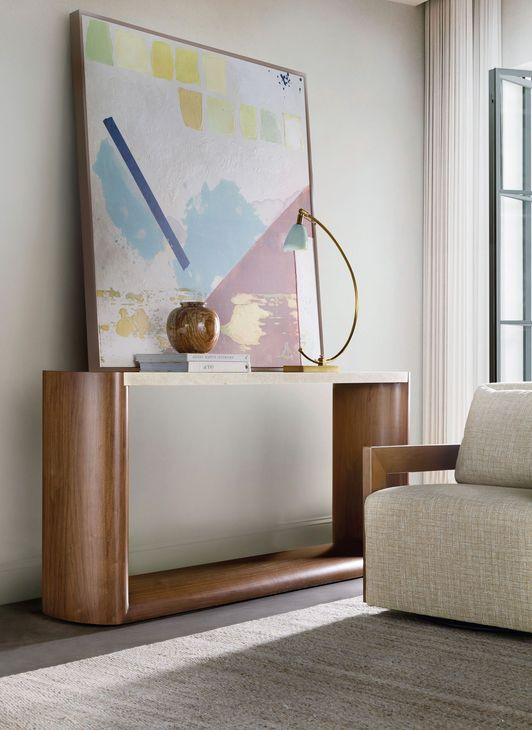 Eleana Medium Brown and Beige 74" Marble Top Console Table