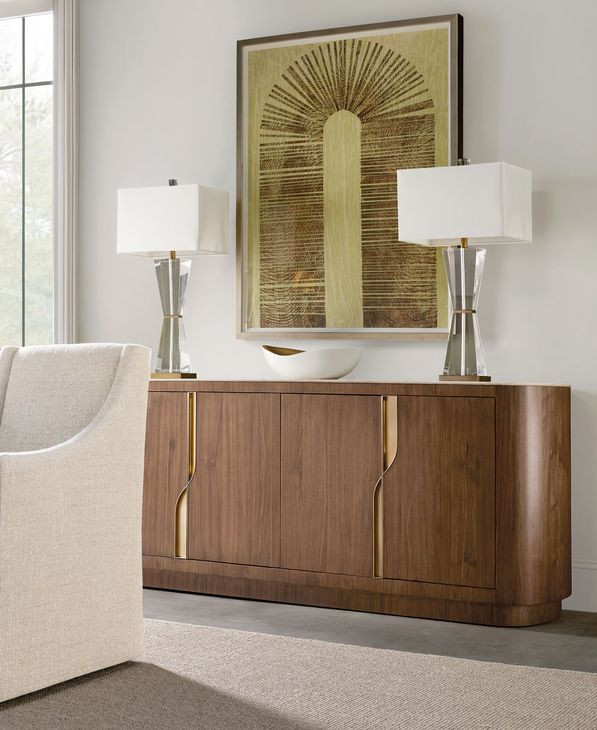 Eleana Medium Brown 4 Door Marble Top Credenza