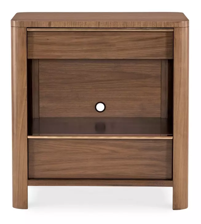 Solara Medium Brown 2 Drawer Nightstand with Integrated Charging