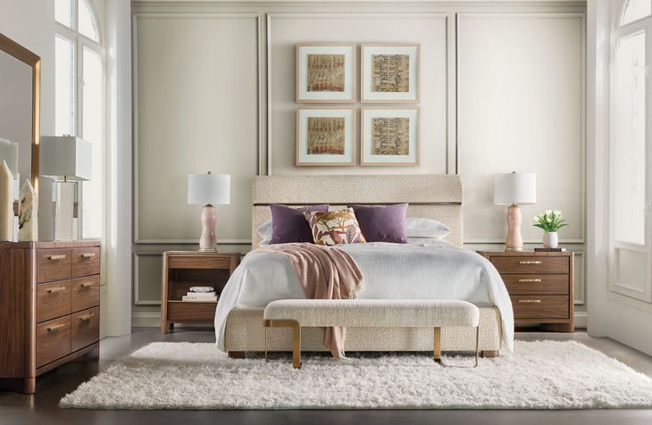 Eleana Beige Upholstered Queen Panel Bed