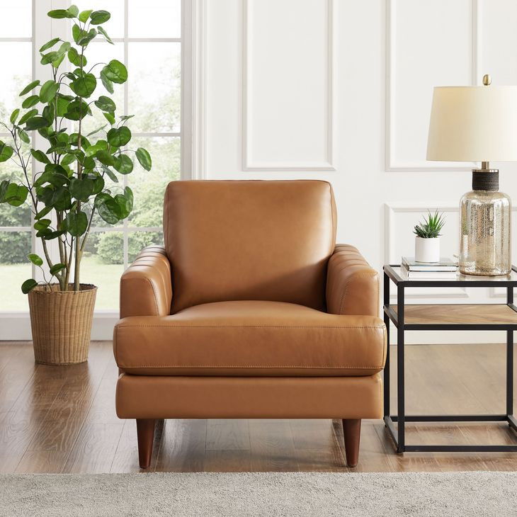 Ada Cognac Brown Leather Upholstered Lounge Chair