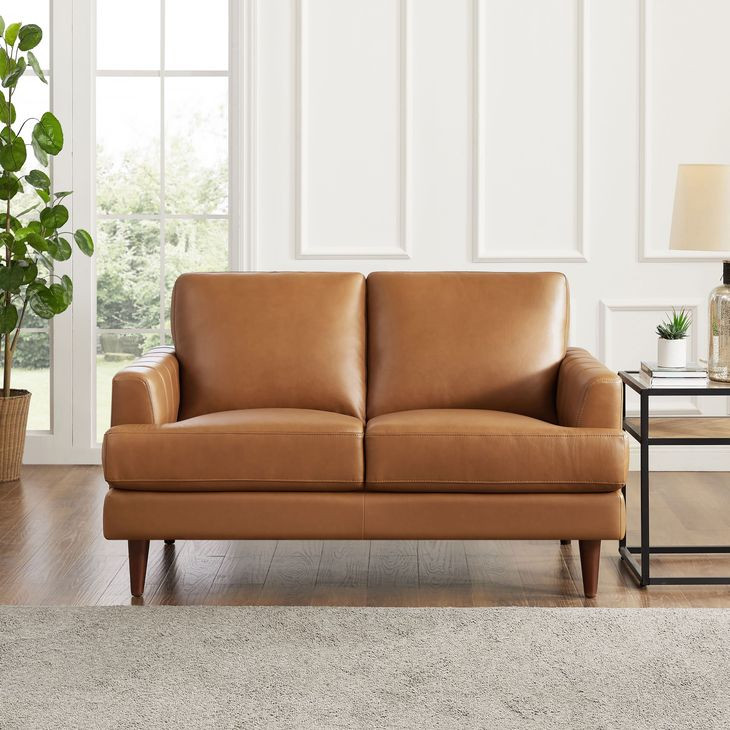 Ada Cognac Brown Leather 57" Loveseat