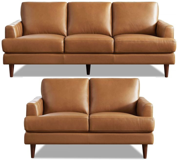 Ada Cognac Brown Leather Living Room Set