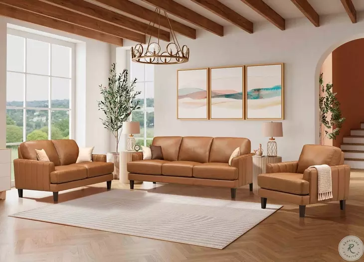 Ada Cognac Leather 57" Loveseat