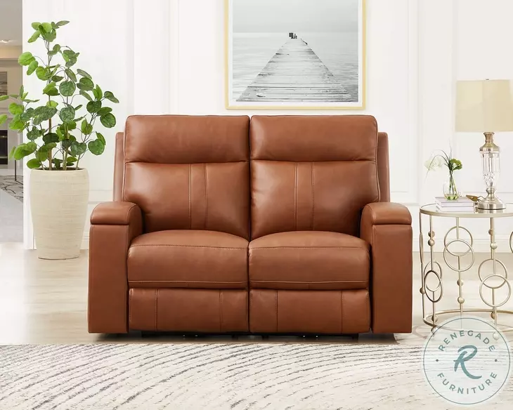 Varden Nutmeg Top Grain Leather Zero Gravity Power Reclining Loveseat with Power Headrest