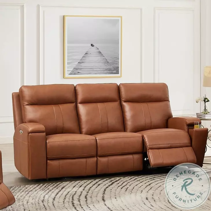 Varden Nutmeg Top Grain Leather Zero Gravity Power Reclining Sofa with Power Headrest