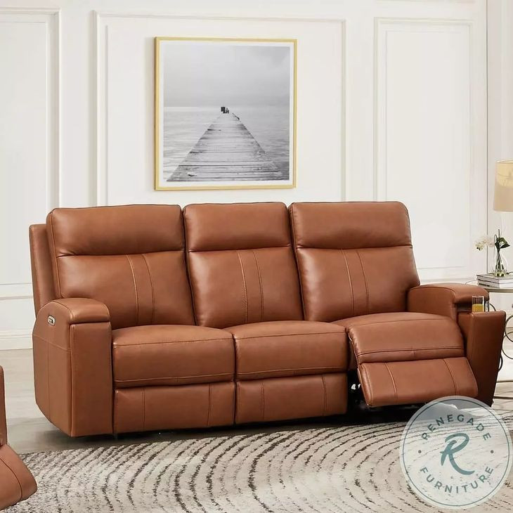 Varden Nutmeg Leather Zero Gravity Power Reclining Living Room Set with Power Headrest and USB Charging