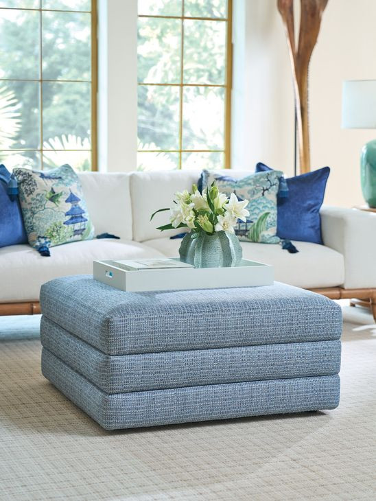 Brickell Blue Upholstered Square Ottoman