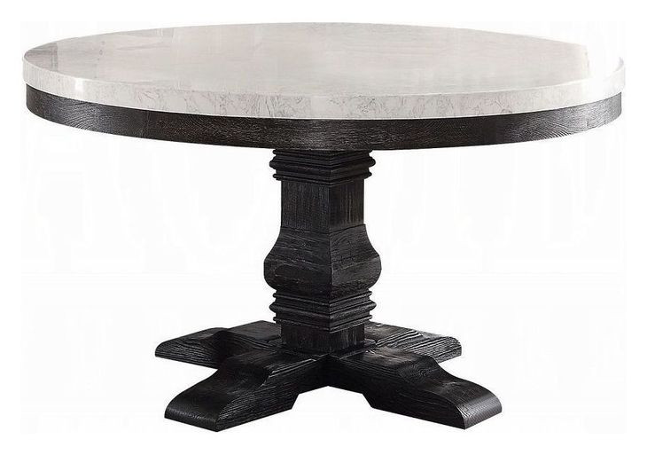 Nolan White and Salvage Dark Oak 54" Round Marble Top Dining Table