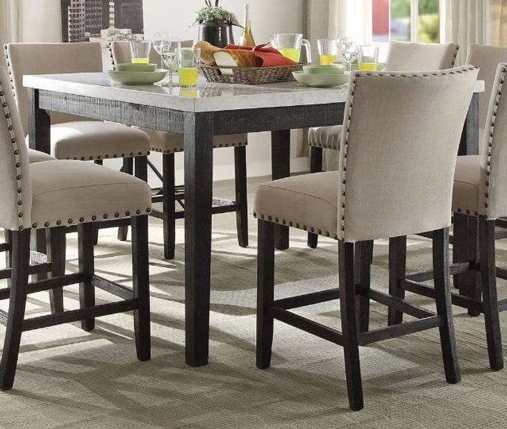 Nolan White and Salvage Dark Oak Marble Top Counter Height Dining Room Set