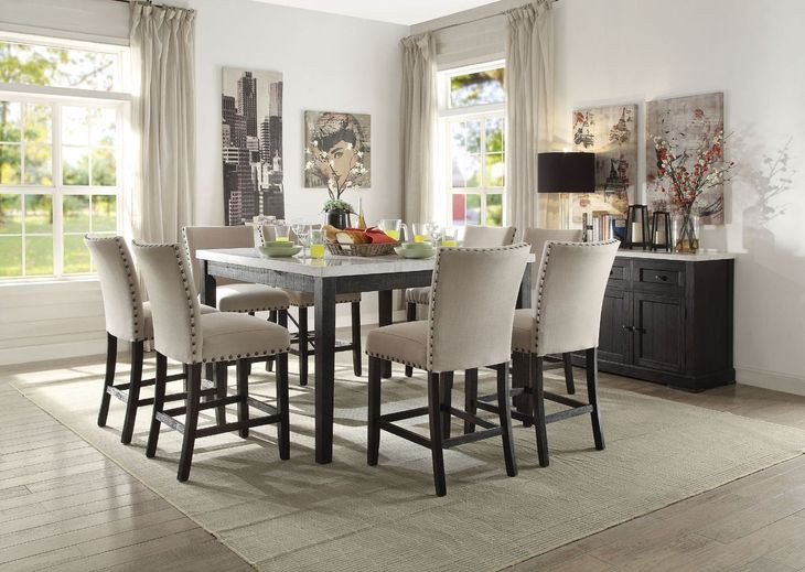 Nolan White and Salvage Dark Oak Marble Top Counter Height Dining Room Set
