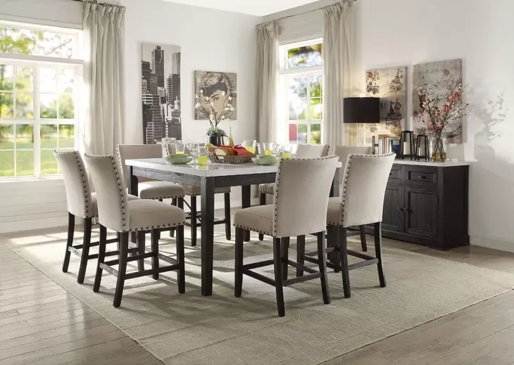 Nolan White and Salvage Dark Oak 54" Square Marble Top Counter Height Table