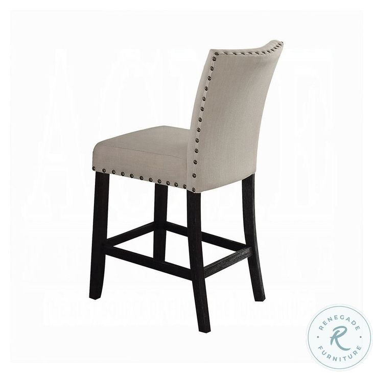 Nolan Linen and Salvage Dark Oak Counter Height Chair with Nailhead Trim Set of 2