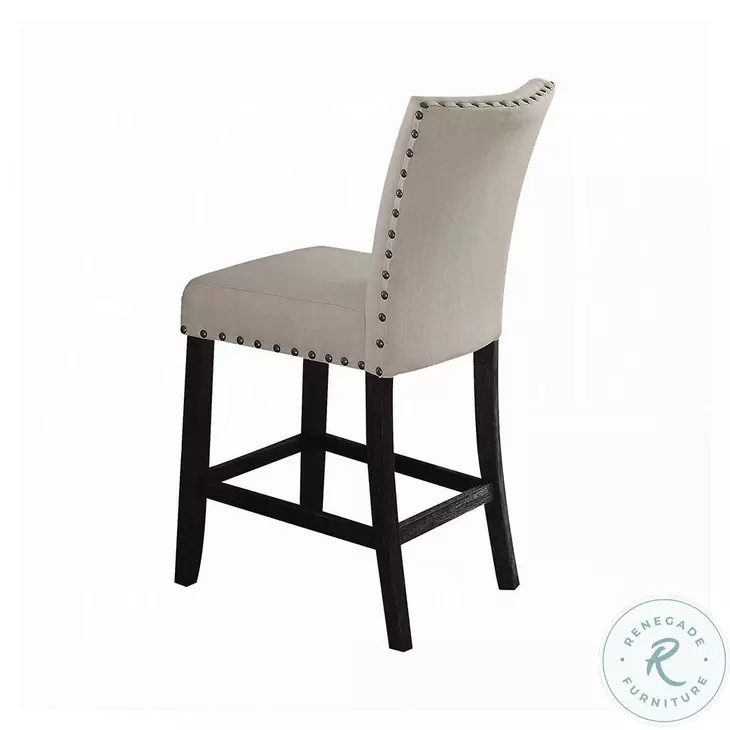 Nolan Linen and Salvage Dark Oak Counter Height Chair with Nailhead Trim Set of 2