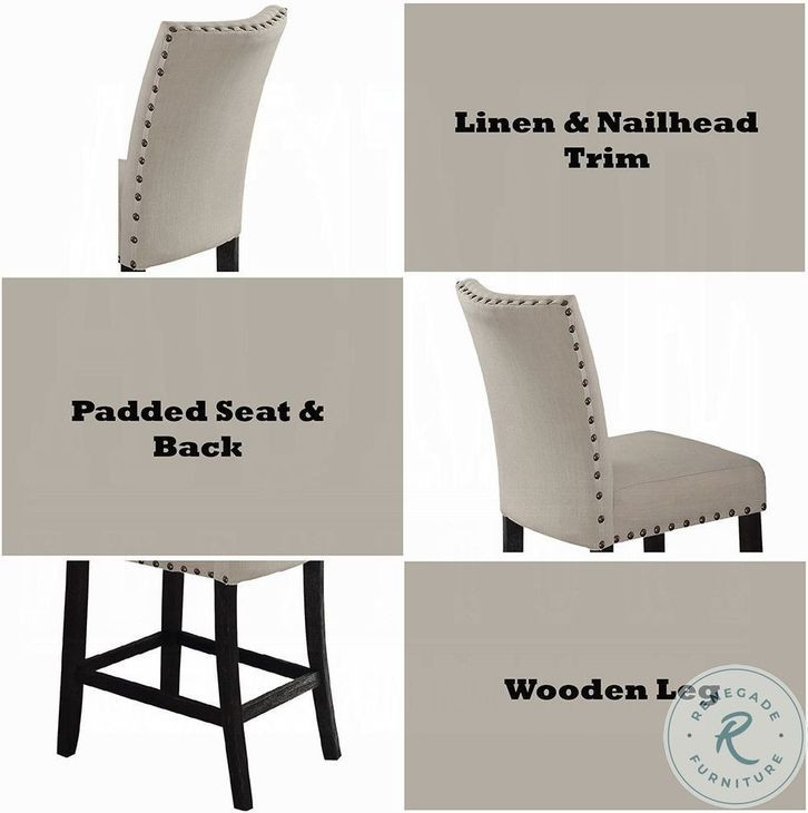 Nolan Linen and Salvage Dark Oak Counter Height Chair with Nailhead Trim Set of 2