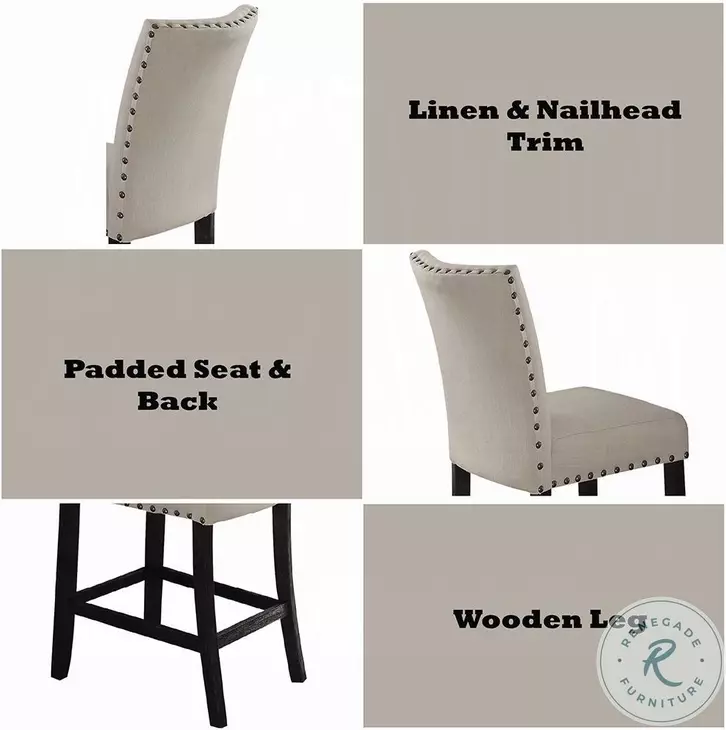 Nolan Linen and Salvage Dark Oak Counter Height Chair with Nailhead Trim Set of 2