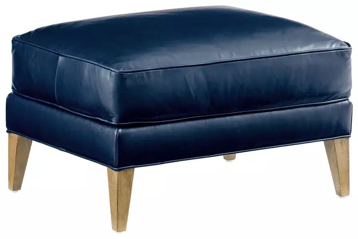 Twin Palms Coconut Grove Blue Leather Upholstered Rectangular Ottoman