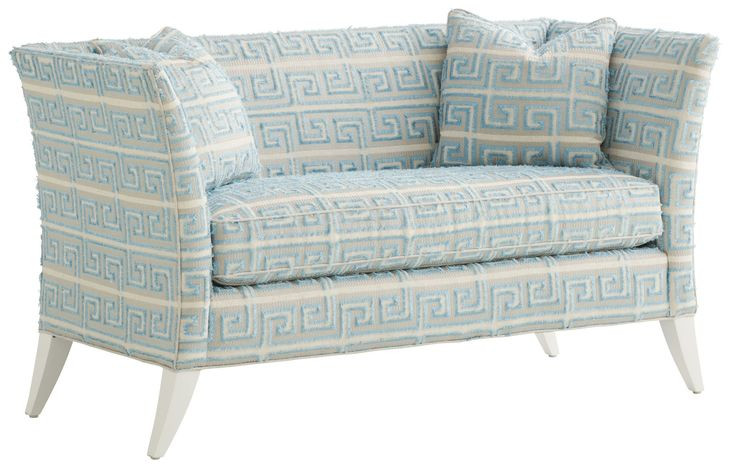 Hampstead Avondale Blue and Beige 60" Settee with Pillows