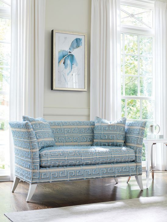 Hampstead Avondale Blue and Beige 60" Settee with Pillows