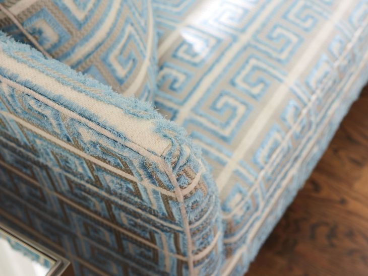 Hampstead Avondale Blue and Beige 60" Settee with Pillows