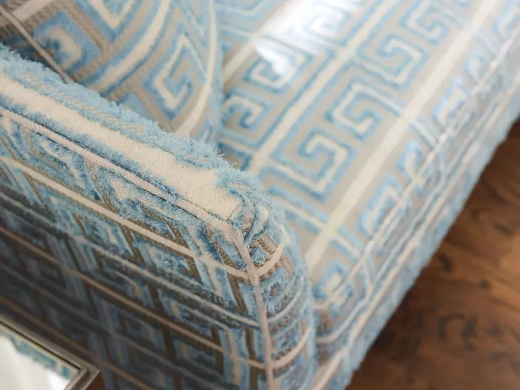 Hampstead Avondale Blue and Beige 60" Settee with Pillows