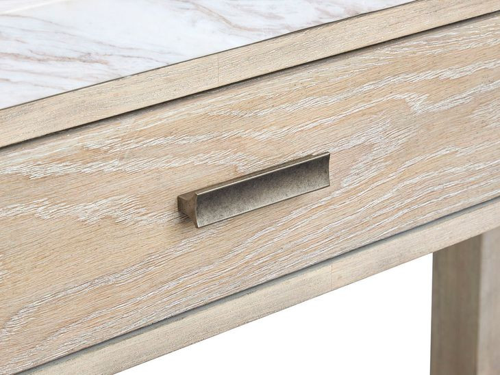 Preston Gallery Buff and Antique Silver Rectangular Marble Top End Table