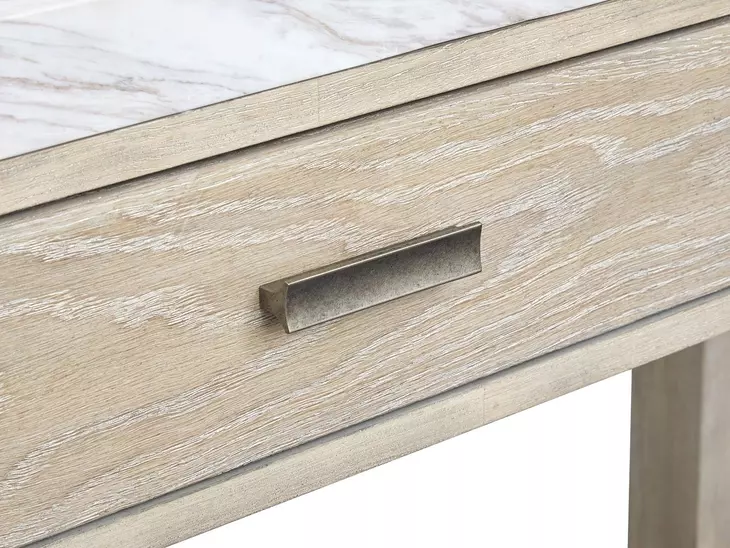 Northcrest Gallery Buff and Antique Silver Rectangular Marble Top End Table