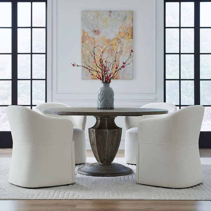 Accent Dining Ivory Upholstered Dining Arm Chair with Casters