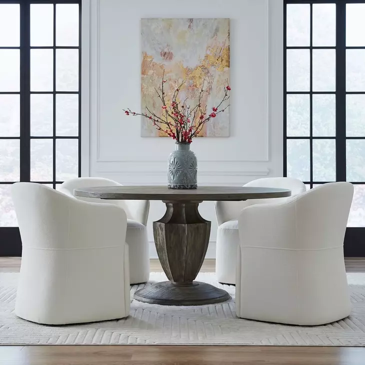 Dining Studio Ivory Upholstered Dining Arm Chair with Casters