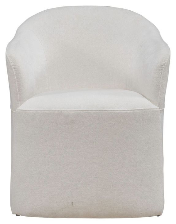 Accent Dining Ivory Upholstered Dining Arm Chair with Casters