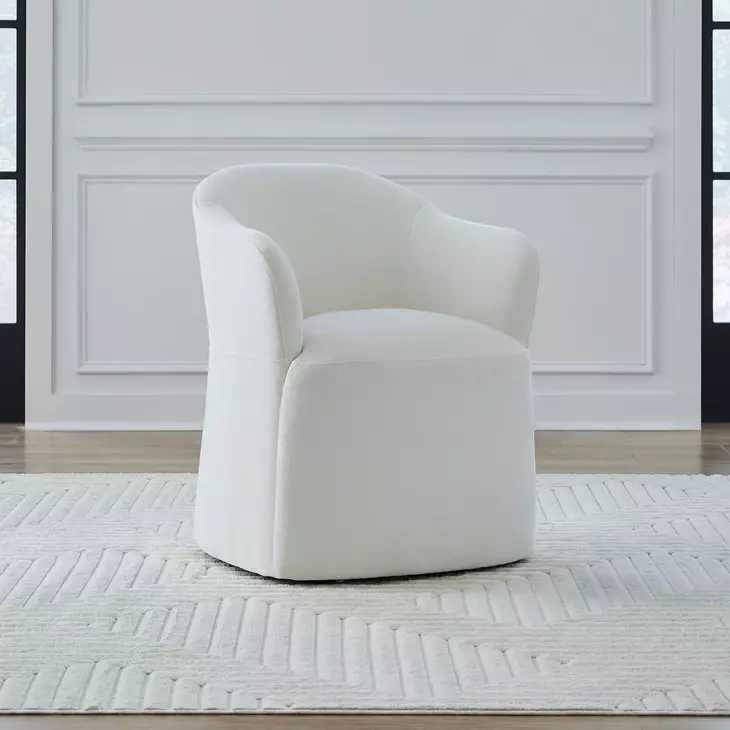 Dining Studio Ivory Upholstered Dining Arm Chair with Casters