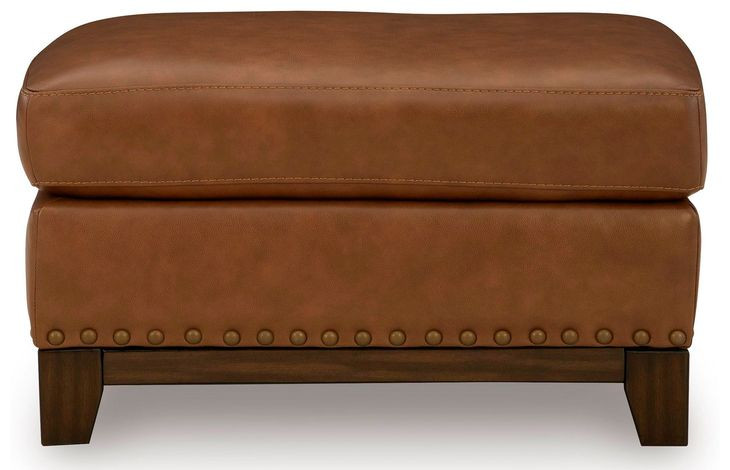 Brendola Amber Leather Upholstered Rectangular Ottoman with Nailhead Trim
