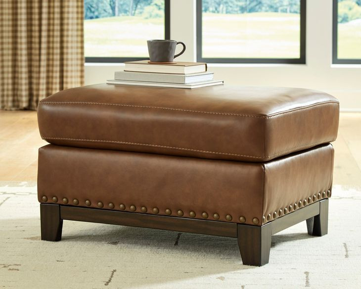 Brendola Amber Leather Upholstered Rectangular Ottoman with Nailhead Trim