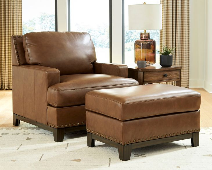 Brendola Amber Leather Upholstered Accent Chair with Nailhead Trim