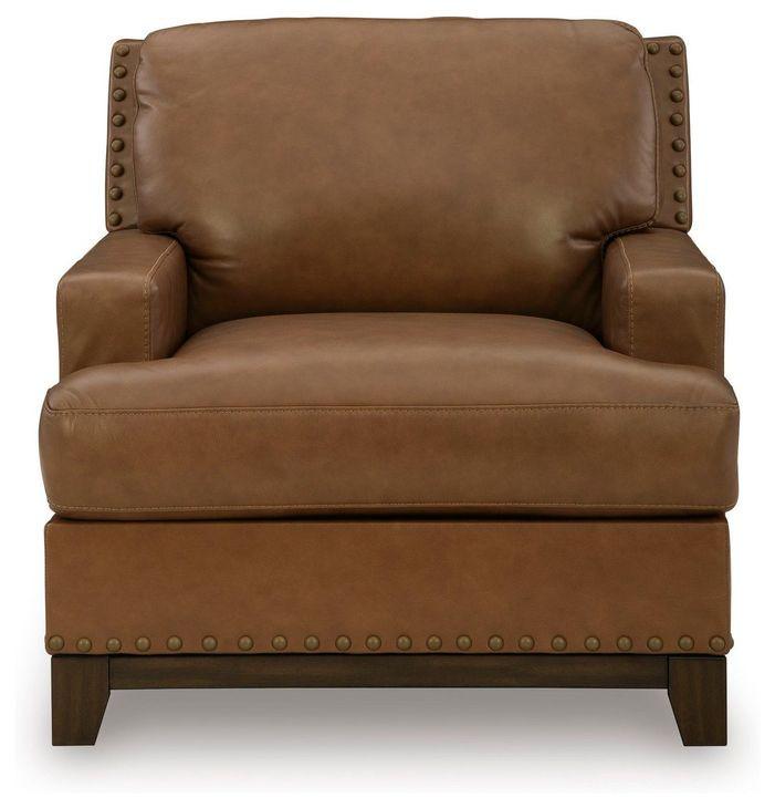 Brendola Amber Leather Upholstered Accent Chair with Nailhead Trim