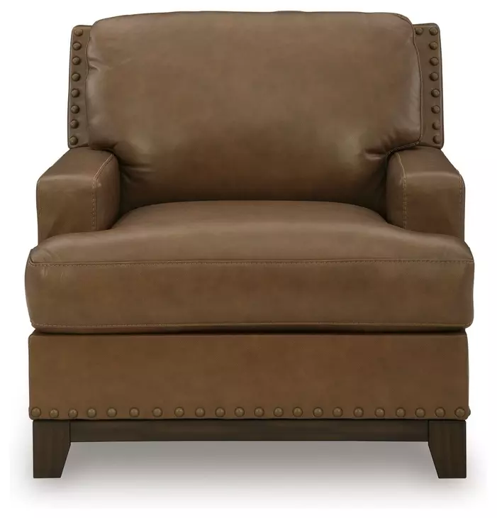 Gambellara Amber Leather Upholstered Accent Chair with Nailhead Trim