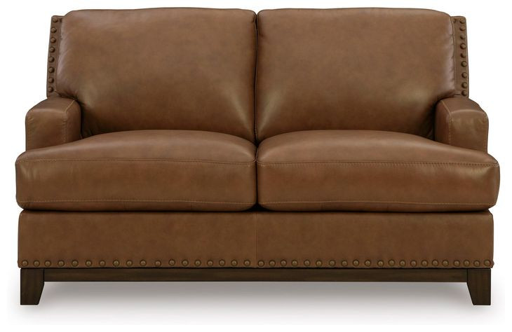 Brendola Amber Leather 63" Loveseat with Nailhead Trim