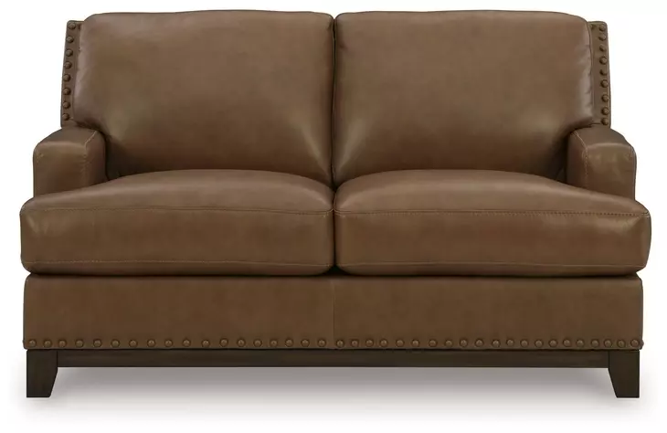 Gambellara Amber Leather 63" Loveseat with Nailhead Trim