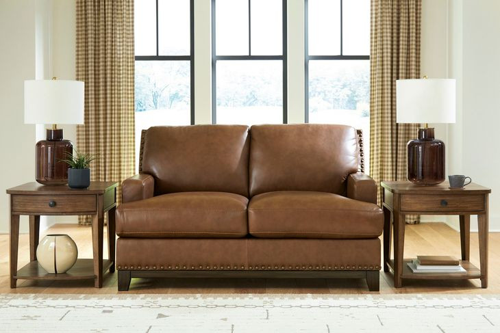 Brendola Amber Leather 63" Loveseat with Nailhead Trim