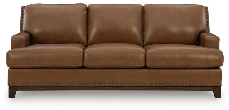 Brendola Amber Leather 90" Sofa with Nailhead Trim