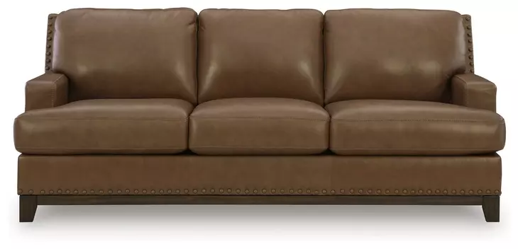 Gambellara Amber Leather 90" Sofa with Nailhead Trim