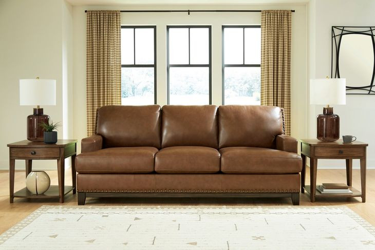 Brendola Amber Leather 90" Sofa with Nailhead Trim