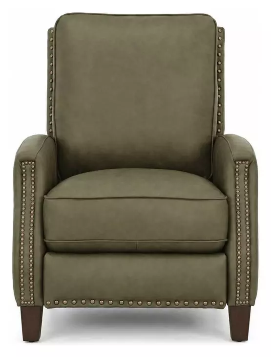 Melrose Oasis Olive Leather Push Thru The Arms Recliner with Nailhead Trim