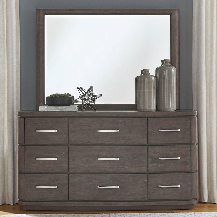 Rainier Falls Satin Espresso 9 Drawer Dresser with Mirror
