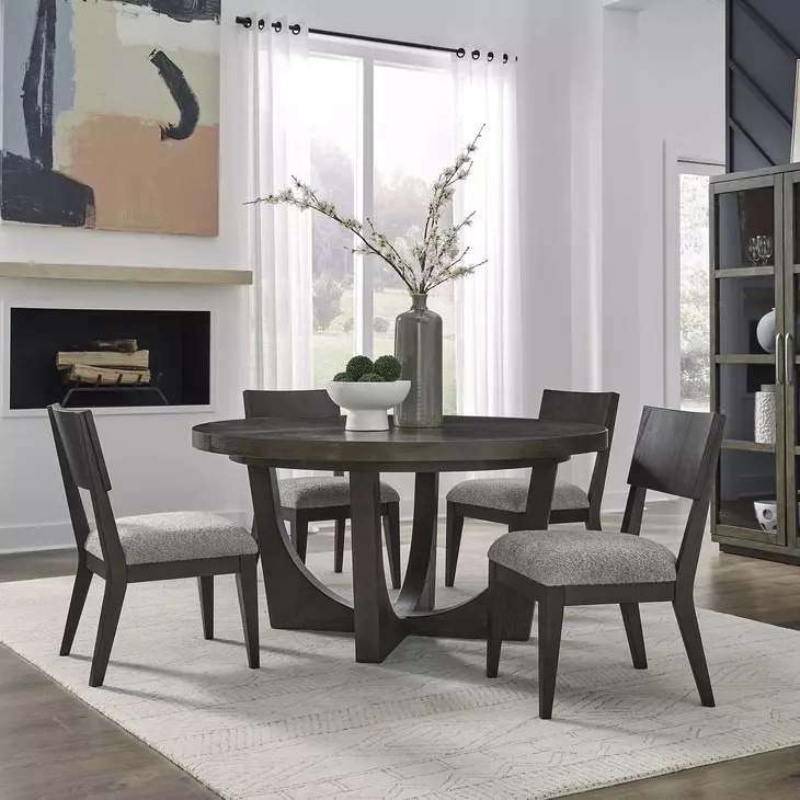 Cascade Falls Satin Espresso and Misty Gray Upholstered 5 Piece Extendable Dining Set