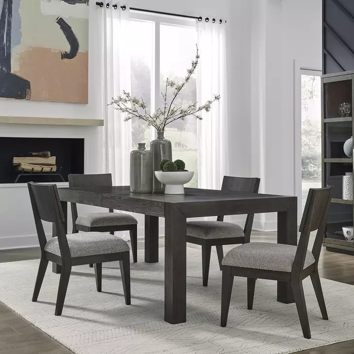 Cascade Falls Satin Espresso and Misty Gray Upholstered 5 Piece Extendable Rectangular Dining Set
