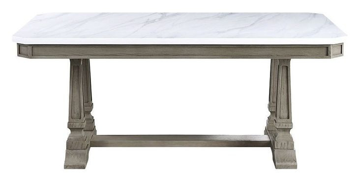 Zumala White and Weathered Oak 71" Rectangular Marble Top Dining Table
