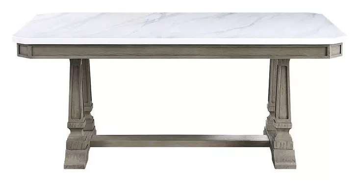 Zumala White and Weathered Oak 71" Rectangular Marble Top Dining Table