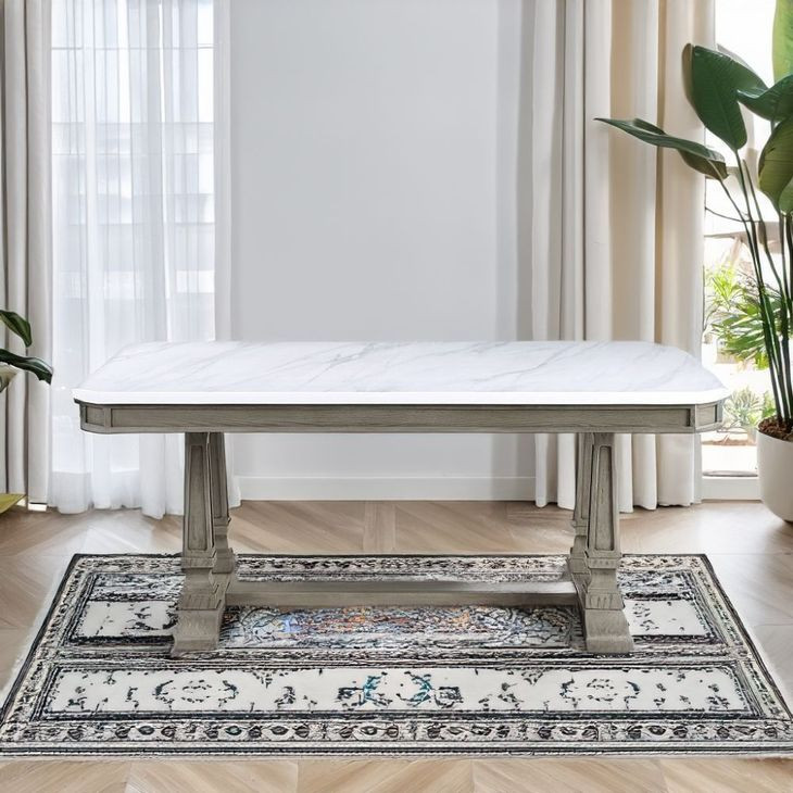 Zumala White and Weathered Oak 71" Rectangular Marble Top Dining Table