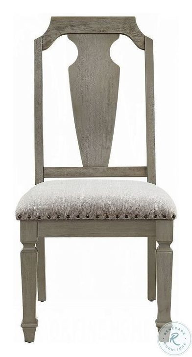 Zumala Beige Linen and Weathered Oak Side Chair with Nailhead Trim Set of 2